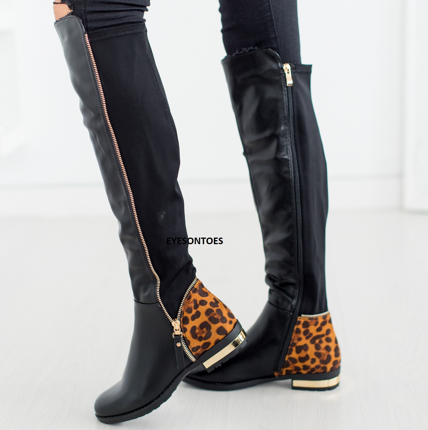 booties with gold trim